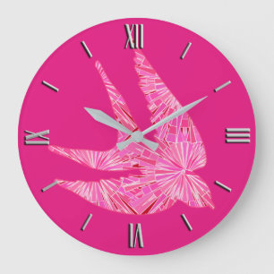 Modern Geometric Bird, Fuchsia and Light Pink Large Clock