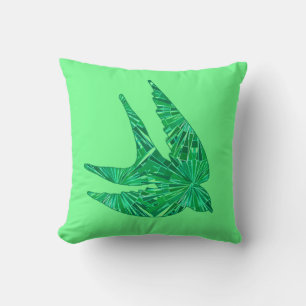 Modern Geometric Bird, Jade and Emerald Green Cushion