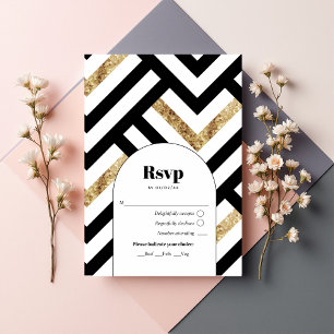 Modern Geometric Black and Gold RSVP Card