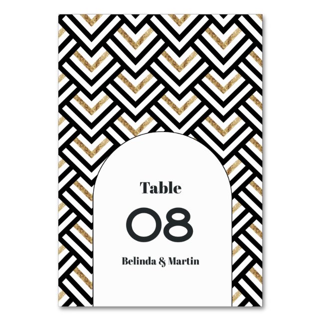 Modern Geometric Black and Gold Table Number (Front)