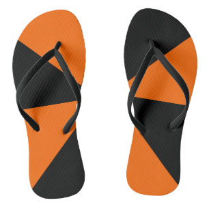 Modern Geometric Black and Orange Pattern Thongs