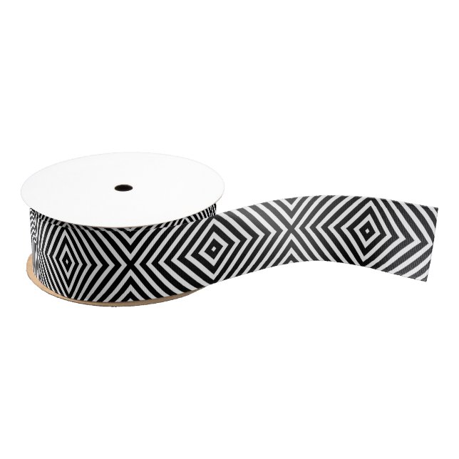 Modern Geometric Black and White Diamond Pattern Grosgrain Ribbon (Spool)