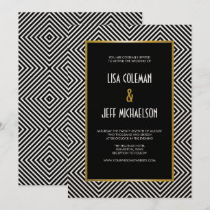 Modern Geometric Black and White Diamond Pattern Invitation