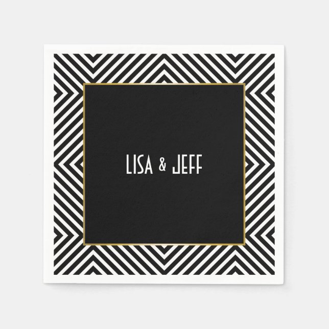 Modern Geometric Black and White Diamond Pattern Napkin (Front)