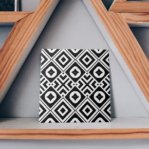 Modern Geometric Black and White Mosaic Pattern Ceramic Tile