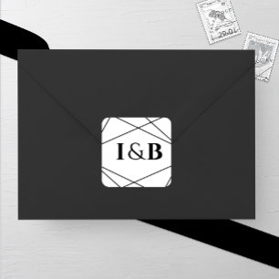 Modern Geometric Black and White Wedding Square Sticker