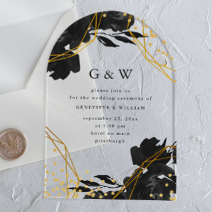Modern Geometric Black Floral Monogram Wedding Acrylic Invitations