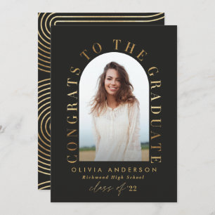 Modern geometric black gold photo arch graduation