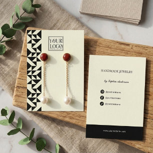 Modern Geometric Black & Ivory Earring Display Business Card