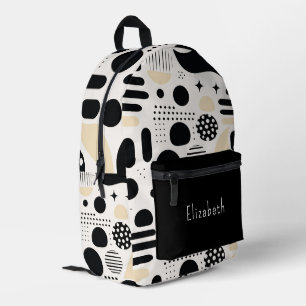 Modern Geometric Black White Abstract Personalised Printed Backpack