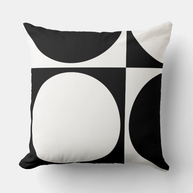 Modern Geometric Black & White Circles & Squares Cushion (Front)