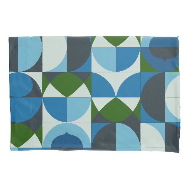 Modern Geometric Blue and Green Abstract Pillowcase (Front)