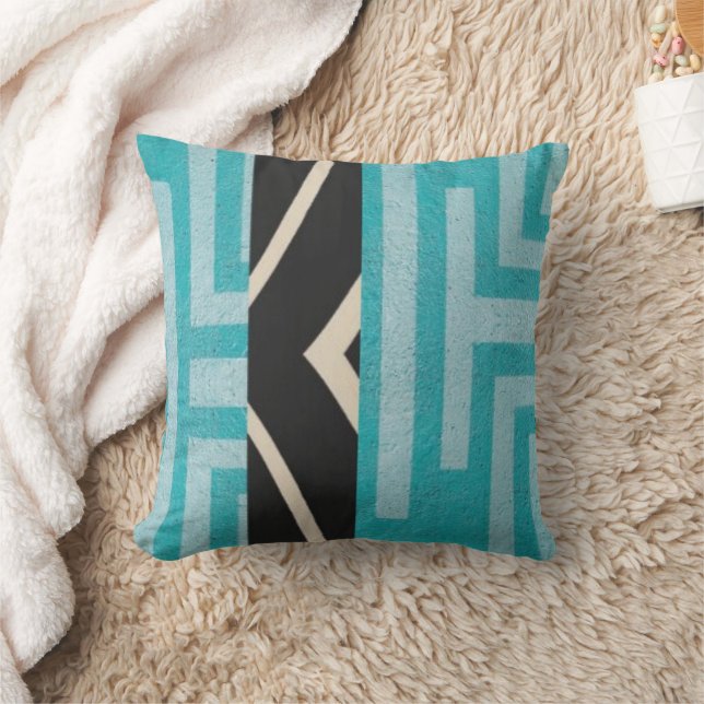 Modern Geometric (blue + black) 2-sided Cushion (Blanket)