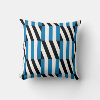 Modern Geometric Blue Black and White Op Art Cushion