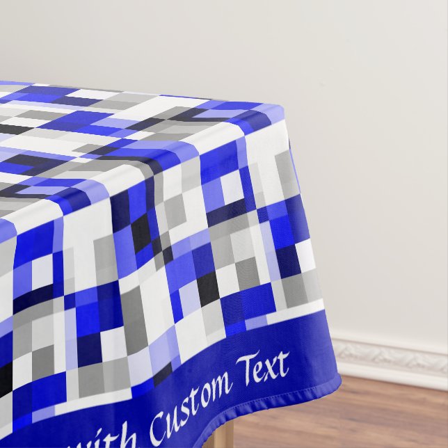 Modern Geometric Blue Black Chequered Square Desig Tablecloth (In Situ)