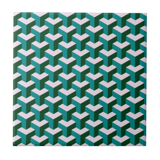 Modern Geometric Blue Blocks Pattern Ceramic Tile (Front)