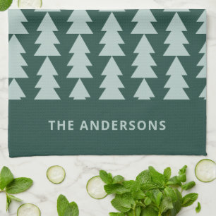 Modern geometric blue Christmas tree graphic Tea Towel