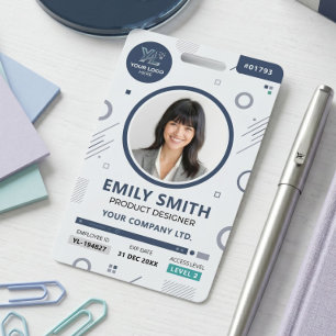 Modern Geometric Blue Corporate Photo ID Badge
