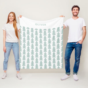 Modern geometric blue green Christmas tree graphic Fleece Blanket