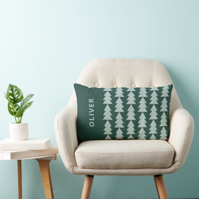 Modern geometric blue green Christmas tree graphic Lumbar Cushion (Chair)