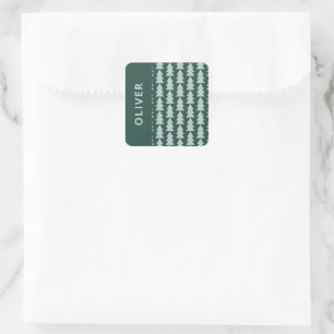 Modern geometric blue green Christmas tree graphic Square Sticker