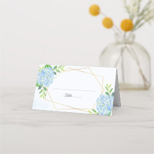 Modern Geometric Blue Hydrangea Wedding Place Card