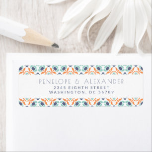 Modern Geometric Blue Orange Return Address Return Address Label