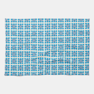 Modern geometric blue SEA squares pattern Tea Towel