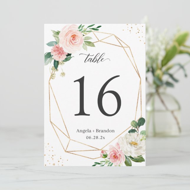 Modern Geometric Blush Floral 5x7 Table Number (Standing Front)