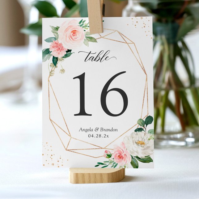 Modern Geometric Blush Floral Wedding Table Number (Creator Uploaded)