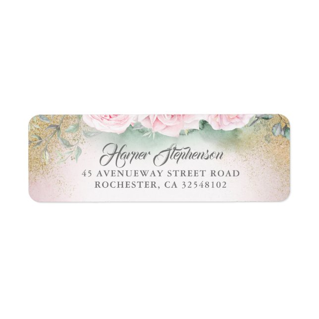 Modern Geometric Blush Pink Floral Return Address Label (Front)