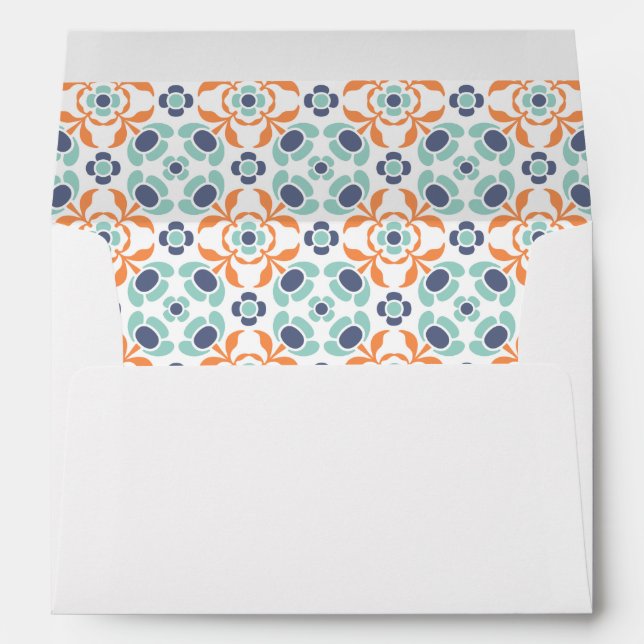 Modern Geometric Botanical Blue Orange Wedding Envelope (Back (Bottom))