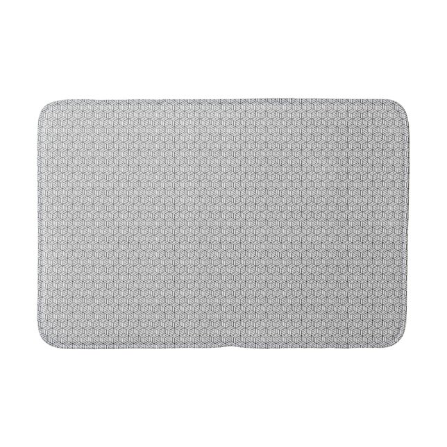 Modern Geometric Box Lines Square Black and White  Bath Mat (Front)