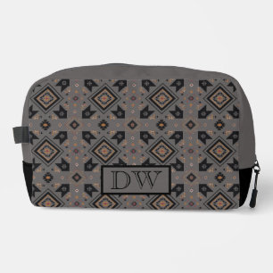 Modern Geometric Brown Black Monogram Dopp Kit