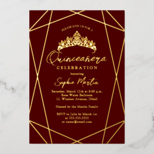 Modern Geometric Burgundy Gold Quinceanera