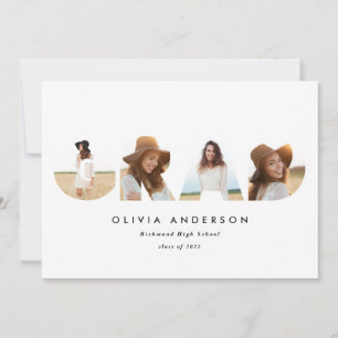 Modern geometric burgundy multi photo graduation announcement