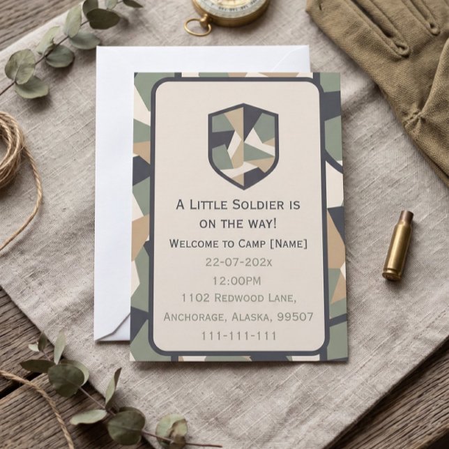 Modern Geometric Camo Military Invitation (Modern Geometric Camo Military Baby Shower Invitation)