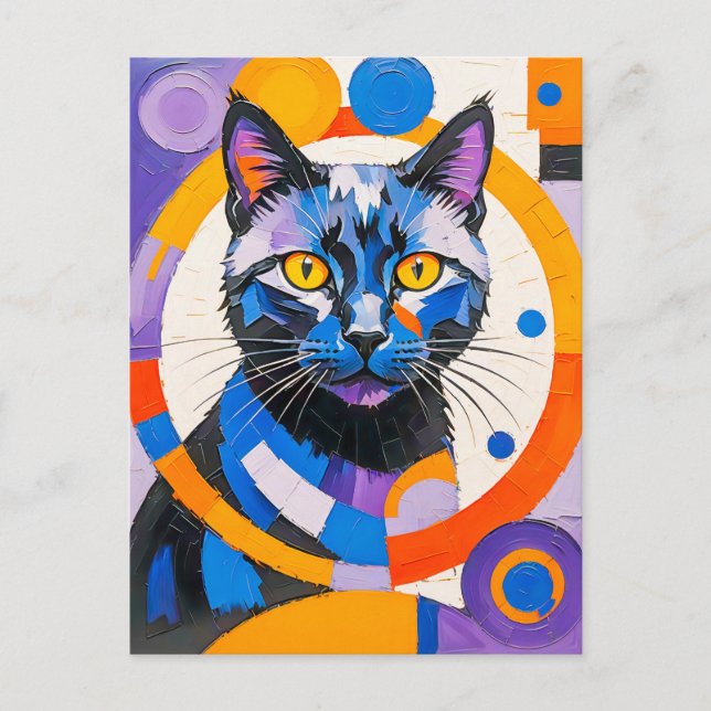 Modern Geometric Cat Art Postcard (Front)