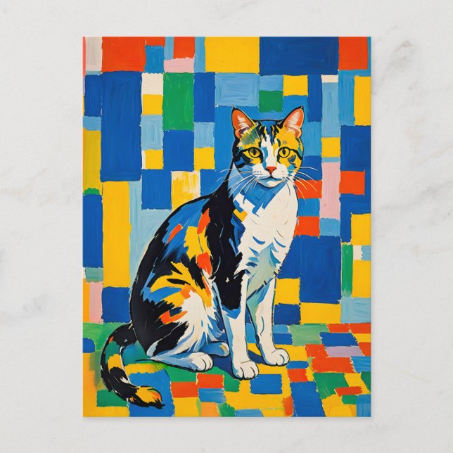 Modern Geometric Cat Artwork Postcard (Front)
