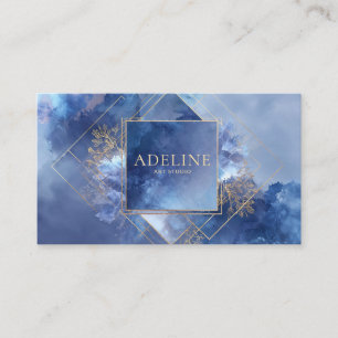 Modern Geometric Celestial Blue Watercolor Business Card