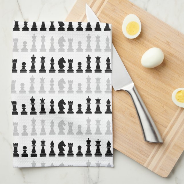 Modern Geometric Chess Piece Game Pattern  Tea Towel (Quarter Fold)