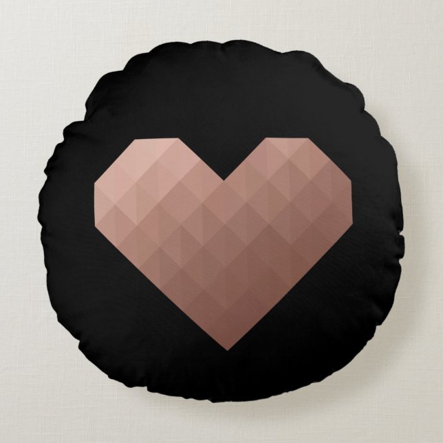 Modern geometric chic rose gold heart round cushion (Front)