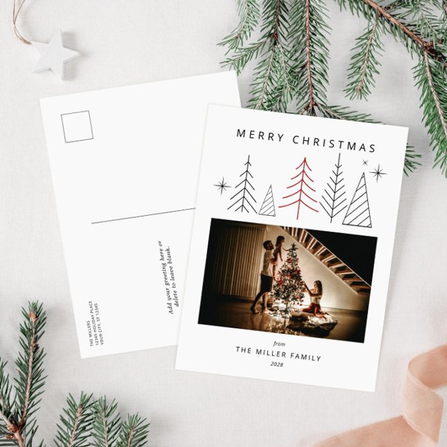 Modern Geometric Christmas Photo  Holiday Postcard (Modern Family Photo Christmas )