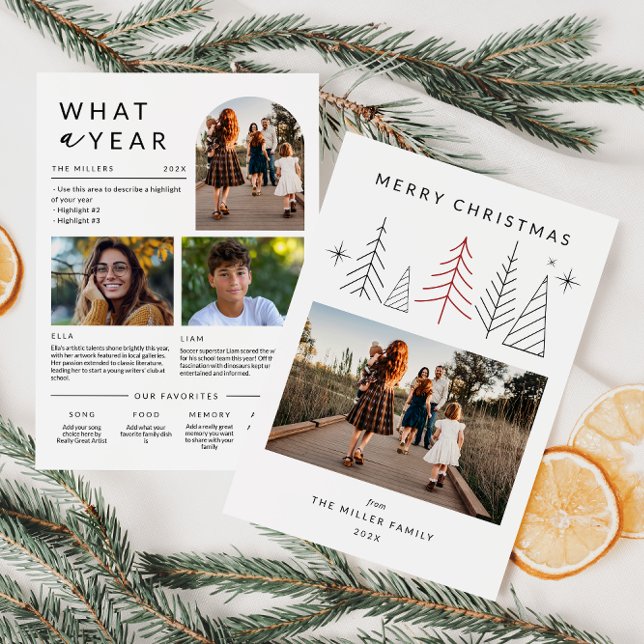 Modern Geometric Christmas Photo Year In Review Holiday Card (Modern Family Photo Year In Review Christmas Card)
