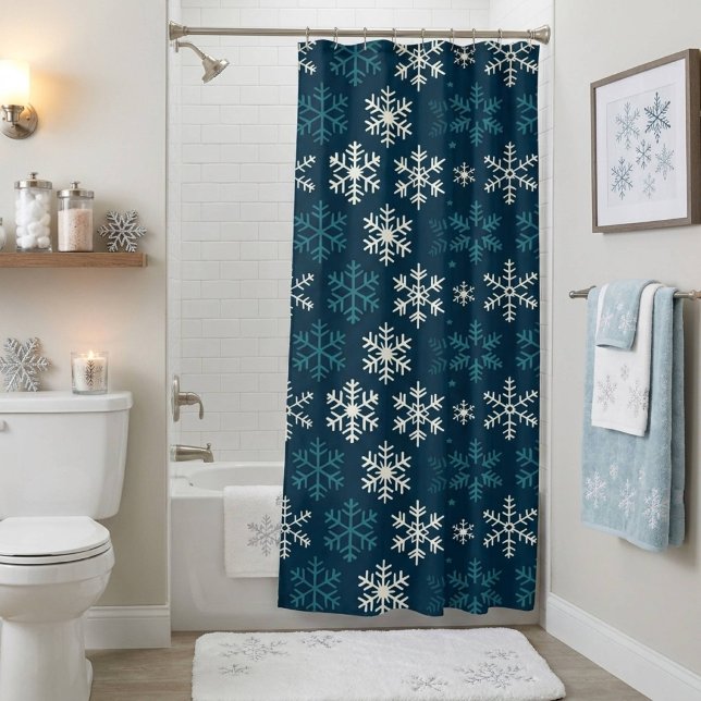 Modern Geometric Christmas Snowflake Shower Curtain (Creator Uploaded)