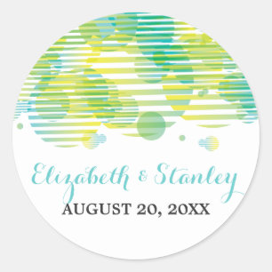 Modern geometric circles aqua, yellow wedding classic round sticker