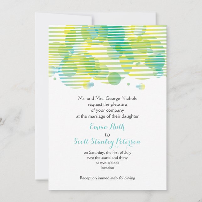 Modern geometric circles aqua, yellow wedding invitation (Front)
