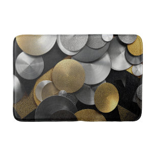 Modern Geometric Circles in Gold and Silver Bath Mat