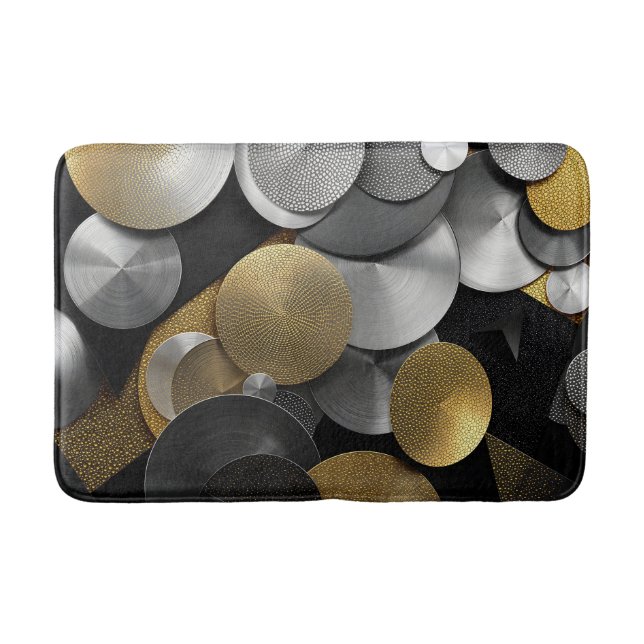 Modern Geometric Circles in Gold and Silver Bath Mat (Front)