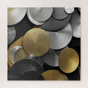 Modern Geometric Circles in Gold and Silver Jigsaw Puzzle